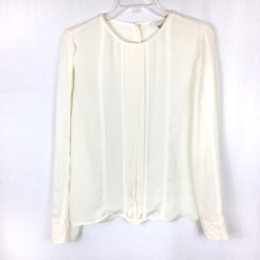 J Crew Ivory Silk Pleated Blouse Career Lace, 8